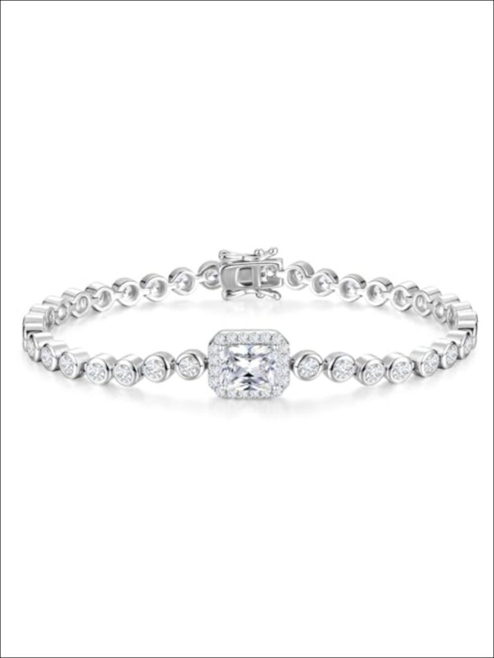 9x7mm Emerald Cut CZ Tennis Bracelet, Sterling Silver, Bezel Setting, Fine